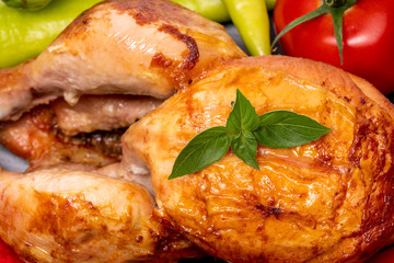 chicken flip and vegetables on white background