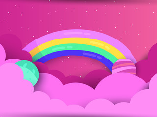 Dream in paper art style vector illustration a lovely dream greeting card with a hand drawn among stars and fluffy clouds.