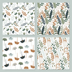 Modern seamless pattern with leaves, flowers and floral elements. Fall pattern collection. Autumn floral vector wallpaper. - 286834626