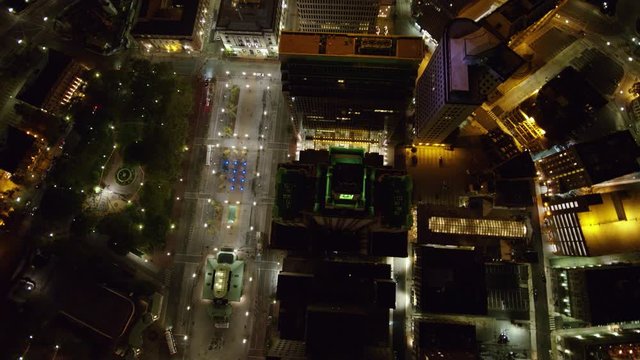 Providence Rhode Island Aerial v3 Panning birdseye to vertical to rotating birdseye over downtown nighttime cityscape - October 2017