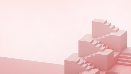 Fototapeta premium Abstract Folding paper geometric Stair Business concept minimal Modern Art style blue paste and background - 3d rendering