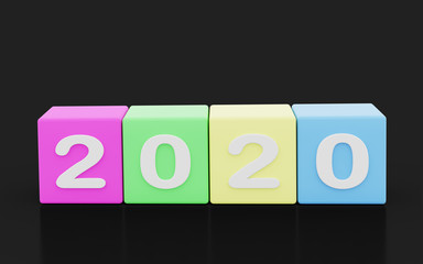 2020 New year change, turn. 2020 start 2019 end, dice isolated against white background. 3d illustration