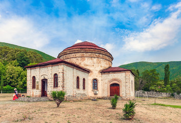 Fototapeta na wymiar Ancient Albanian Church in Shaki city, Azerbaijan