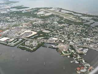 Fototapeta premium Key West aerial view seen from an airplane window, Florida