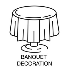 Banquet decoration, round table with tablecloth isolated outline icon