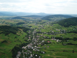 Aero lanscape in beautiful ukrainian mountain city Yaremche