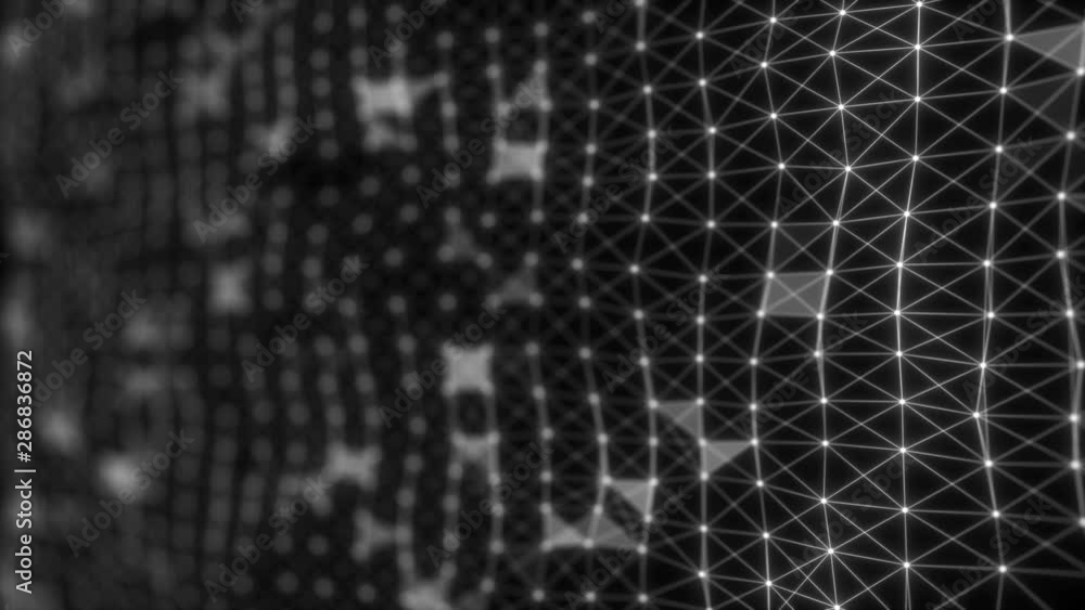 Poster structure technology wavy animated background. abstract digital data nodes and connection paths with
