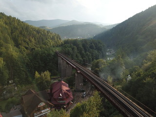 Fototapeta premium Aero lanscape in beautiful ukrainian mountain city Yaremche