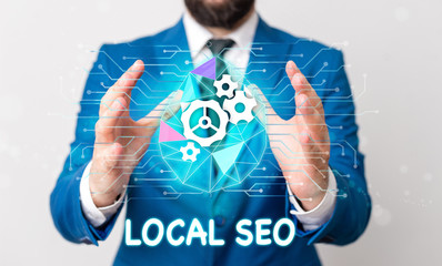 Text sign showing Local Seo. Business photo text helps businesses promote products and services to...