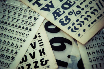 Retro transfer lettering, rub down letters