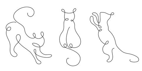 Cats, black lines. Linear design. vector illustration