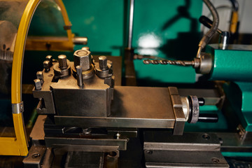 The processing zone of metal parts on a lathe.