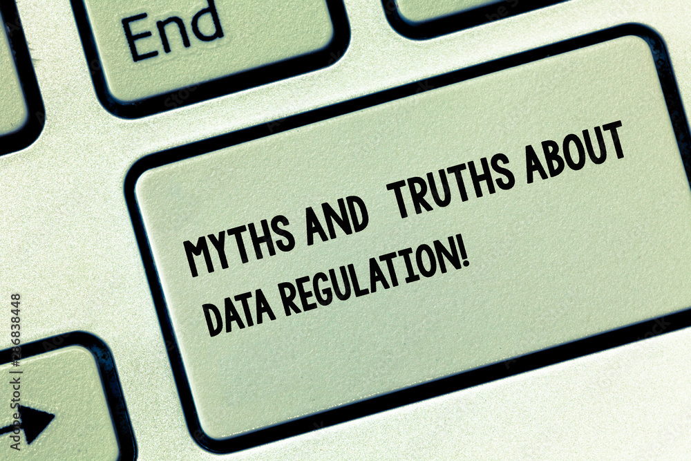 Poster conceptual hand writing showing myths and truths about data regulation. business photo showcasing me