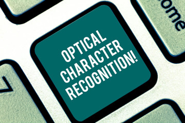 Handwriting text Optical Character Recognition. Concept meaning the identification of printed characters Keyboard key Intention to create computer message pressing keypad idea
