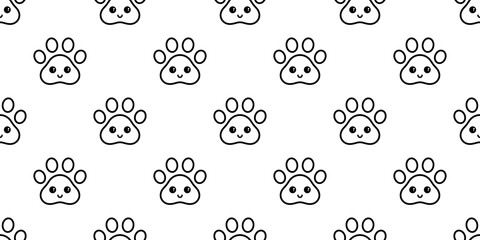 dog paw seamless pattern footprint vector french bulldog smile face cartoon scarf isolated repeat wallpaper tile background illustration doodle design