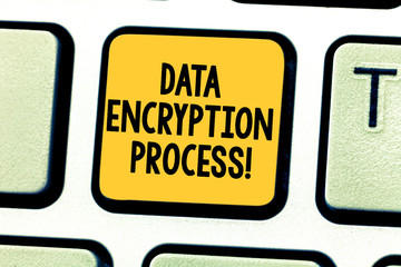 Word writing text Data Encryption Process. Business concept for The method of translating data into another form Keyboard key Intention to create computer message pressing keypad idea