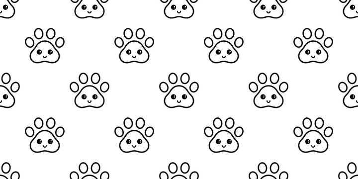 dog paw seamless pattern footprint vector french bulldog smile face cartoon scarf isolated repeat wallpaper tile background illustration doodle design