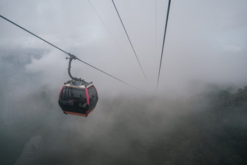 Cable Car way to mountain Fatasyl park, Ba na hill, Vietnam.