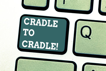 Writing note showing Cradle To Cradle. Business photo showcasing biomimetic approach to design of...