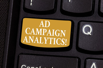 Conceptual hand writing showing Ad Campaign Analytics. Business photo showcasing monitor campaigns...