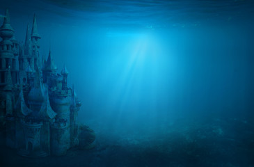 Old ruin castle under the sea