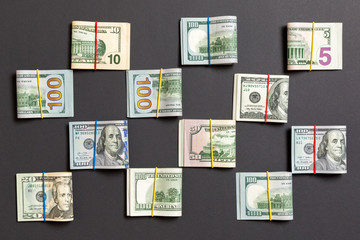 Fototapeta na wymiar Money Background with american hundred dollar bills on top wiev with copy space for your text in business concept