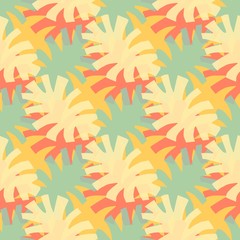 Seamless summer abstract tropical background. Used bright colors: coral, green, yellow .