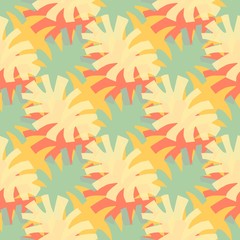 Seamless summer abstract tropical background. Used bright colors: coral, green, yellow .