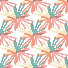 Seamless summer abstract tropical background. Used bright colors: coral, green, yellow . Perfect for printing fabric, cover, packaging, interior. Editable vector