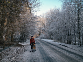 Fototapeta premium Winter riding in Moravian Karst, sunshine and frosty roads deep in the valley