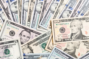 US Dollar bills. one hundred dollar bills background. Top view of business concept on background with copy space