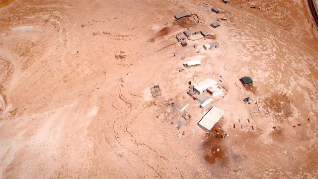 Bedouin Camp in the desert Aerial top down view Drone footage over Bedouin outpost Close to Israeli City Maale Adumim Aerial