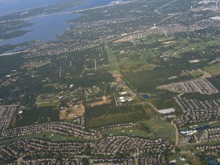 Aerial view of Dallas, seen from an airplane window
