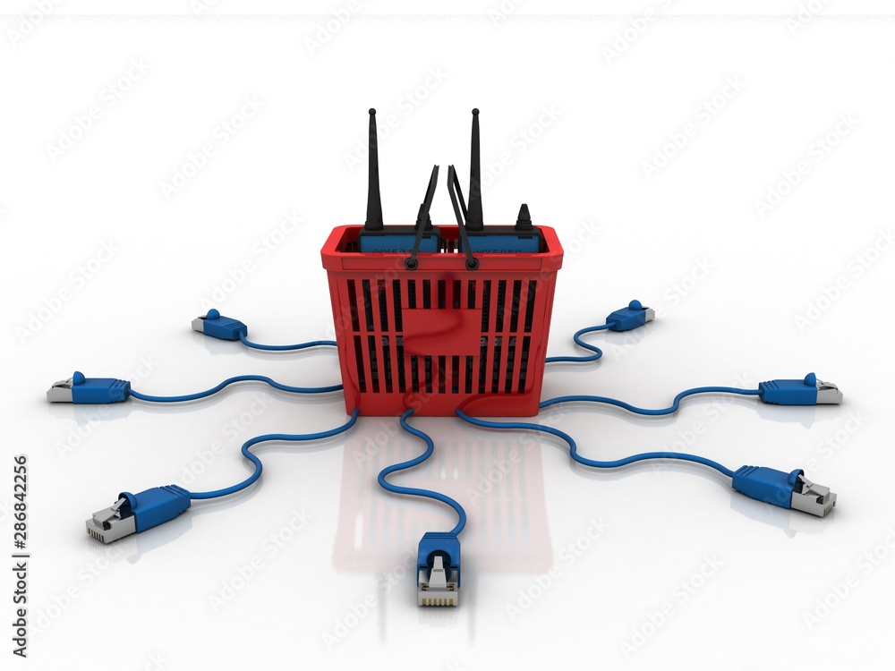 Poster 3d rendering latest radio transceivers in bin connected rj45