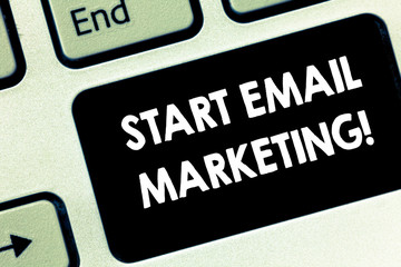 Conceptual hand writing showing Start Email Marketing. Business photo text Use of email to promote products andoror services Keyboard key Intention to create computer message idea