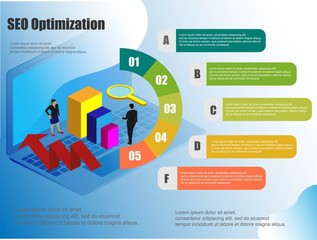 Flat illustration with isometric. Computer monitor icon vector illustration. Concept seo business vector illustration. Isometric people vector