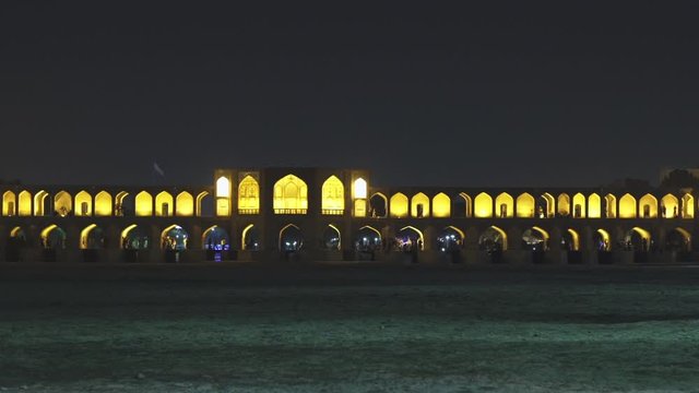 Iran Isfahan Historic Khaju Bridge from 17th Century on Night