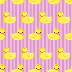 Rubber Duck in vertical Striped Background Seamless Pattern.
