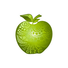 Golden apple with ornaments. Hand drawn, vector.