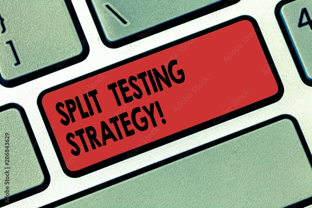 Poster writing note showing split testing strategy. business photo showcasing conducting experiments to imp