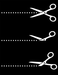 black scissors icon with cut line