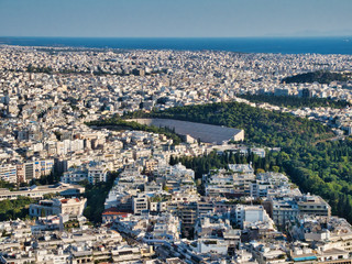 Fototapeta premium Cityscape with Panathenaic Stadium in bright sunlight