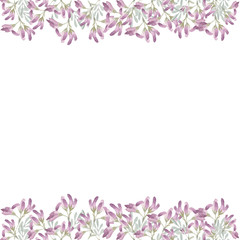 Obraz na płótnie Canvas Purple watercolor flowers and leaves in the form of a frame on a white background