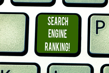 Text sign showing Search Engine Ranking. Conceptual photo Rank at which site appears in the search...