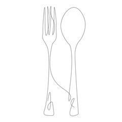 Fork and spoon line drawing, vector illustration