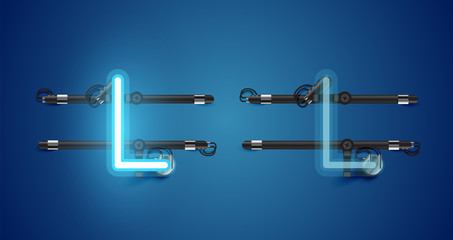 Realistic glowing blue neon charcter on and off