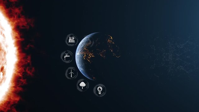 Earth Sun Green Energy Planet Concept White Icons Background
