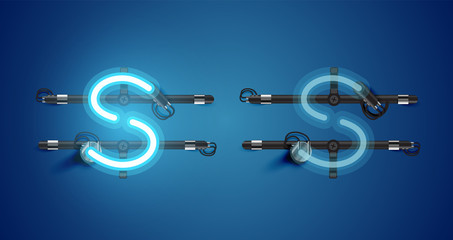 Obraz premium Realistic glowing blue neon charcter on and off