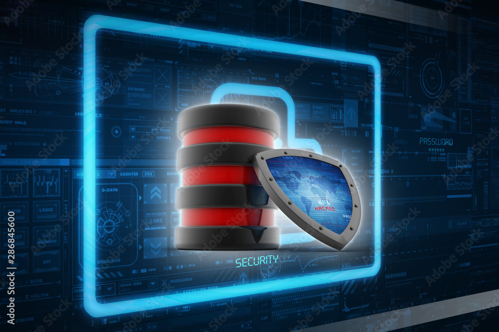 Fototapete 3d rendering database and computer data security concept