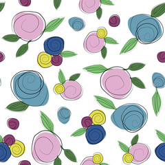 Seamless floral pattern in trendy scandinavian style. Modern flower texture with abstarct shapes and textures.Vector modern background
